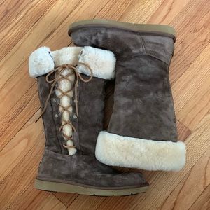 UGG Brown Suede Lace Up Tall Boots Sz 8